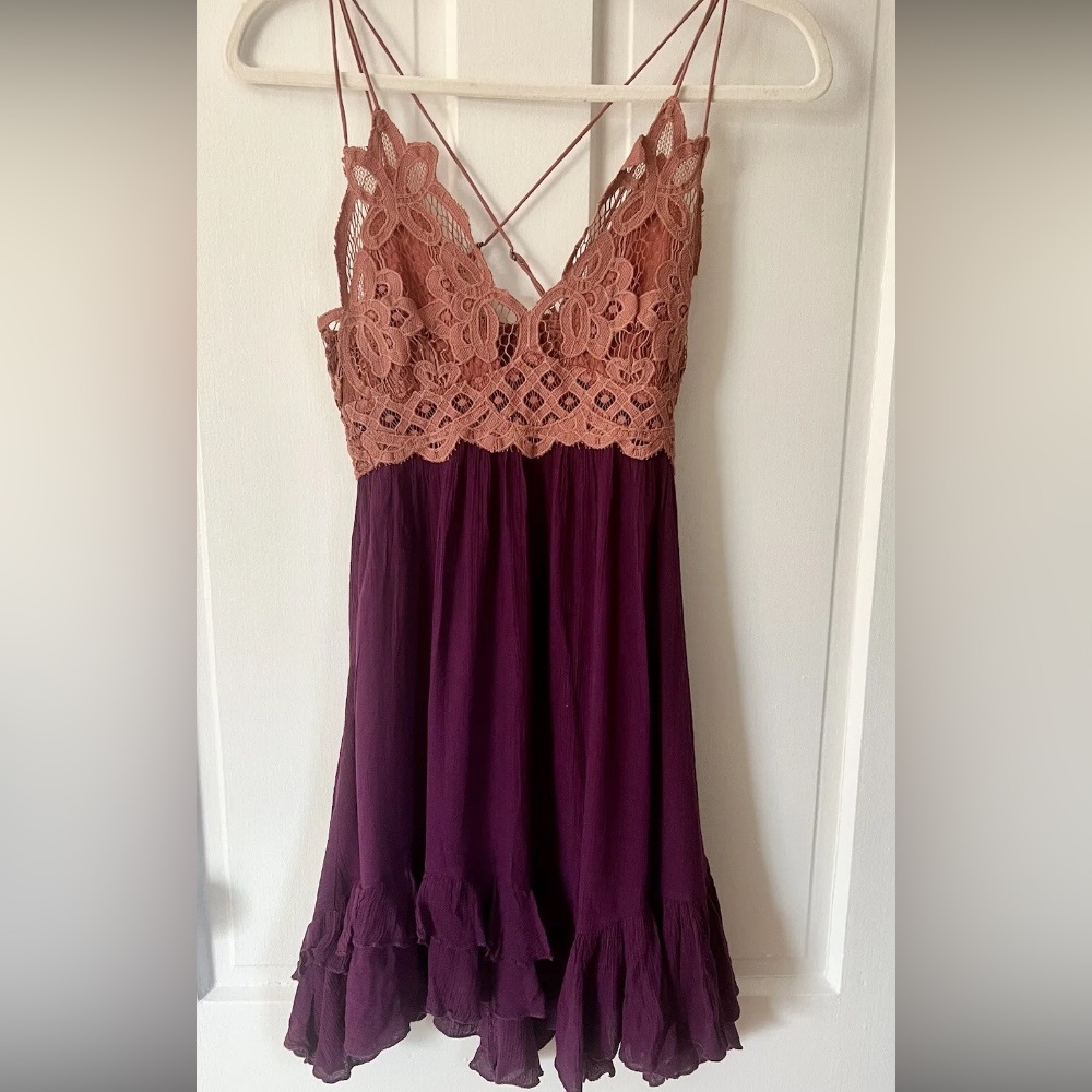 Free People Mauve Lace Bodice Plum Mini Dress